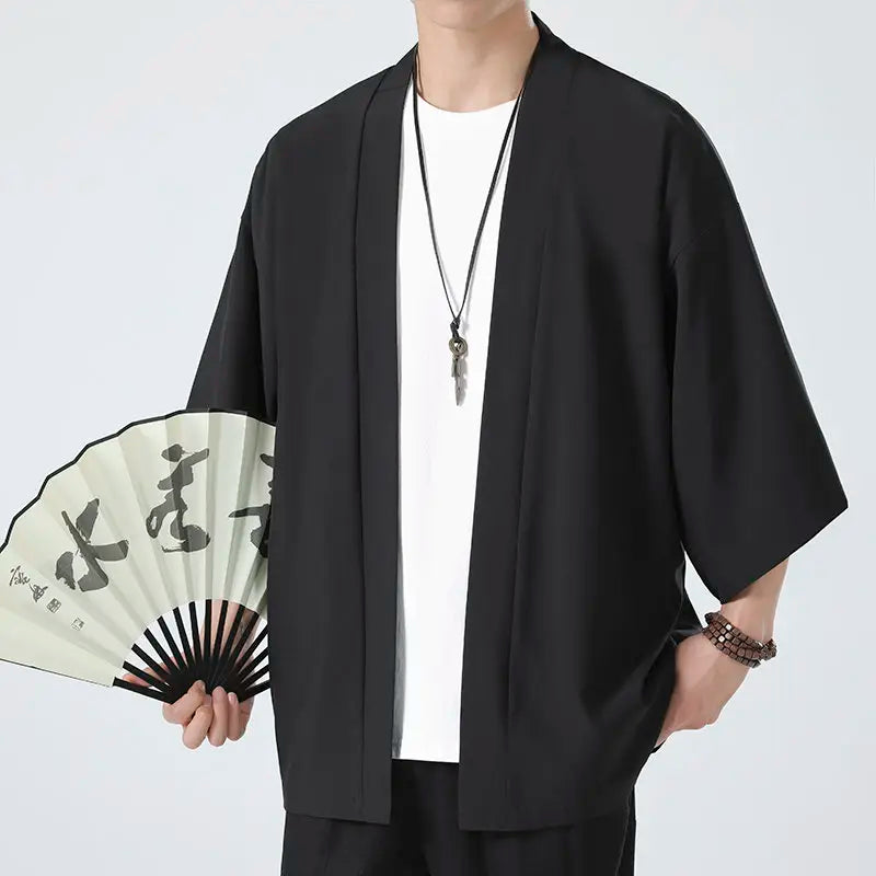 Japanese Costume Shirt Men Summer Kimono Harajuku Style Tops Coat Japan Haori Short Sleeve Traditional Loose Casual Shirt Yukata