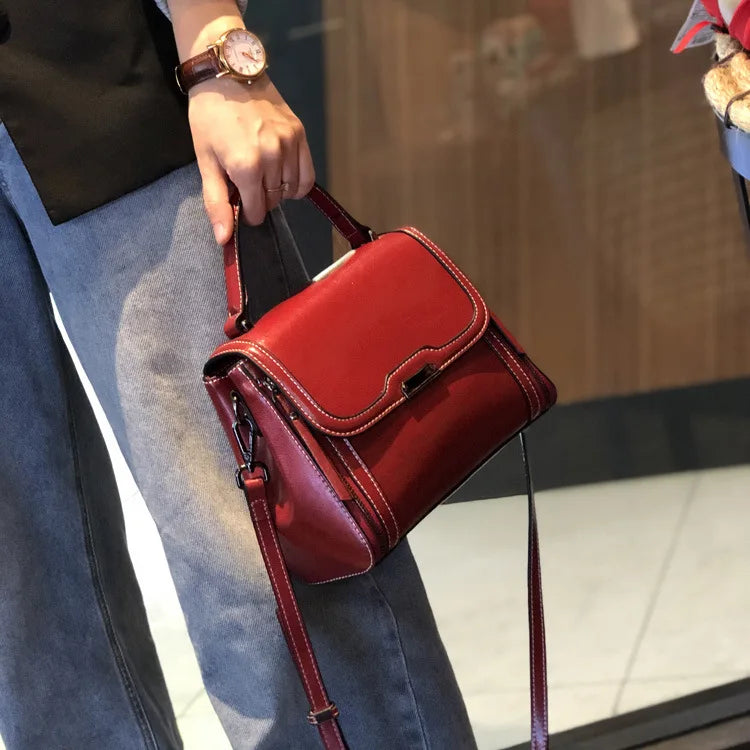 Oil Wax Cowhide Leather Women's Handbag 2024 New Crossbody Bag Lady Commuter Summer Bag Handbill Shoulder Messenger Bags