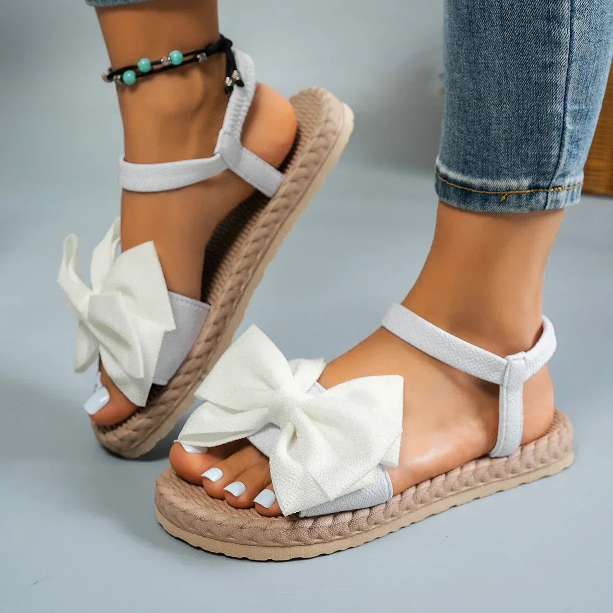 Women Sandals 2025 New Summer Lightweight Sandals Fashion Beach Casual Slippers Outdoor Bow Tie Flat Shoes Home platform sandals