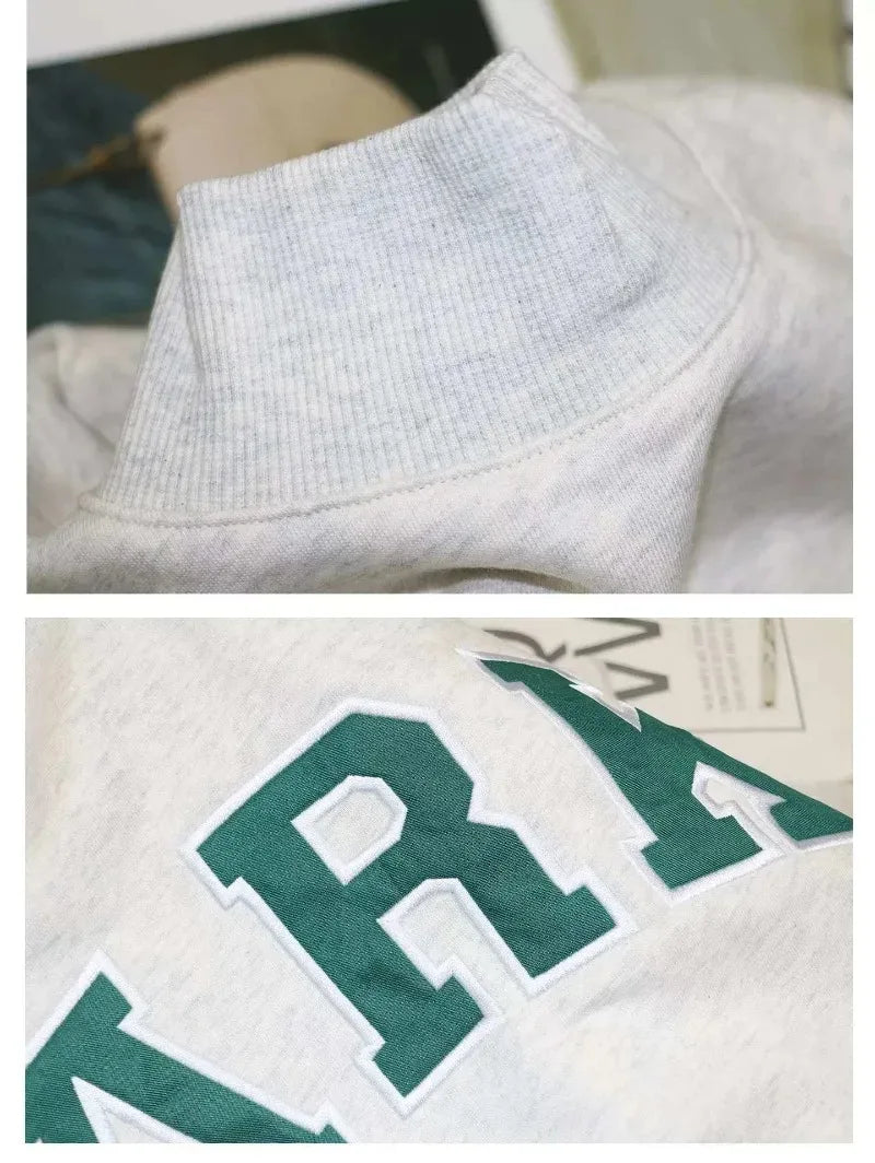autumn winter Women's Pullover Hooded Sweatshirt with Letter Print and Zipper Closure
