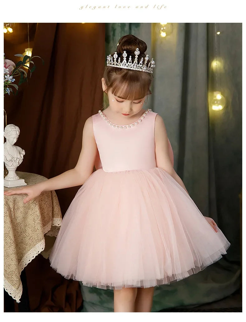 New Girls Princess Dress Summer Tulle Big Bow Girls Wedding Dress Piano Performance Costume Host Costume 2-10 Years Kids Clothes