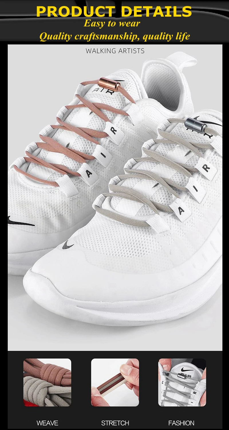 Clearance_21 Colors No Tie Shoelaces For Sneakers Elastic Shoe Laces Round Metal Lock Lazy Shoelace 1 Second quick on and off un