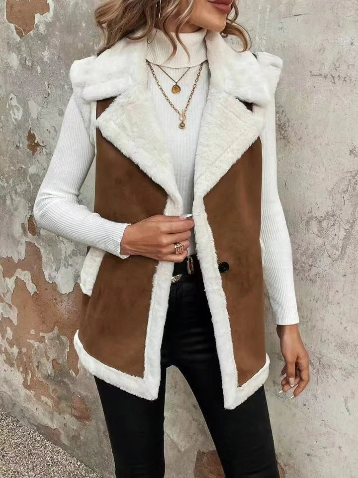 European American Fashion Women’s Color-coded Sleeveless Casual Trendy Loose Turn-down Collar Loose Vests Female Clothes Coats