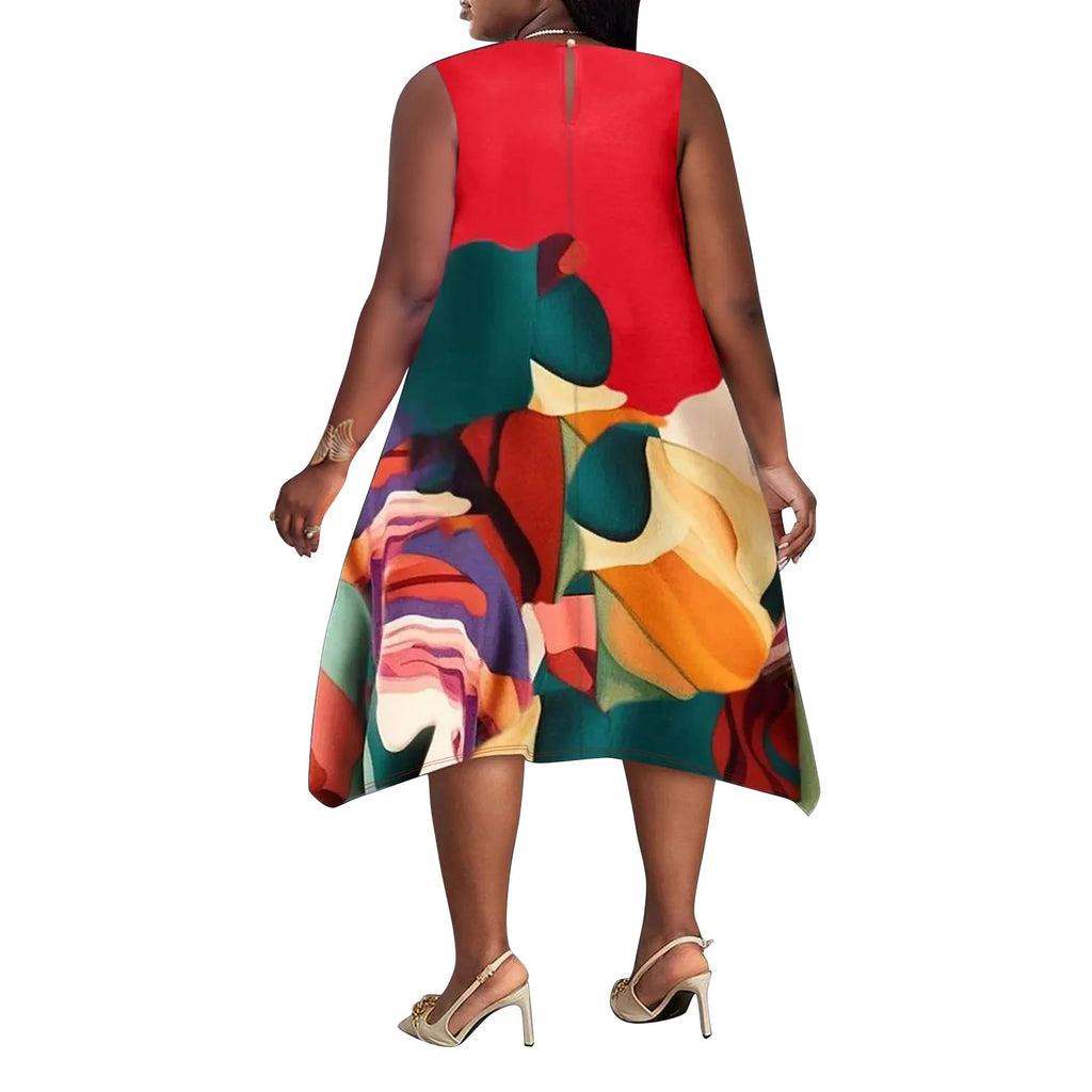 XL-5XL Plus Size Clothes Dresses Women Robes Summer Autumn Sleeveless Street Style Casual 3XL 4XL Big Size Midi Dress Oversize