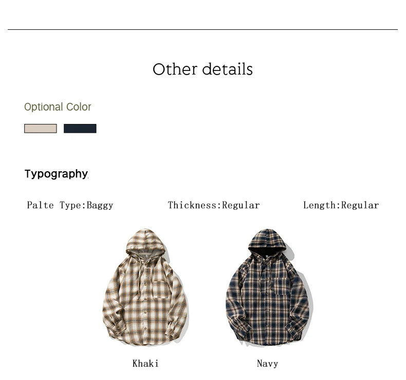 TFETTERS Brand Hooded Shirts Mens Plaid Spring Summer 2025 New Vintage Shirts Male Long Sleeve Fashion Streetwear Mans Coat