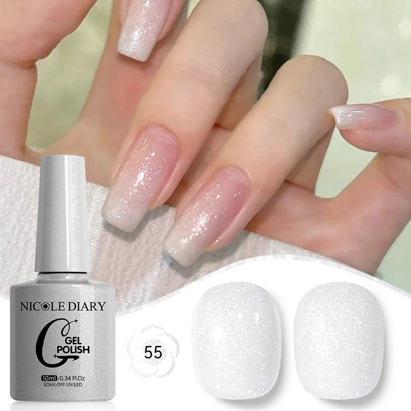 NICOLE DIARY Glass Beads Cat Magnetic Gel Nail Polish Spring Summer Gel Nail Sparkly Gel Varnish Soak off Nail Manicure Art