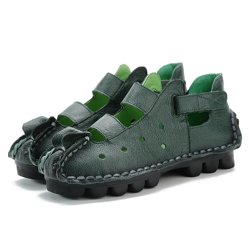 Summer Fashion Sandals 2024 New Leather Women's Shoes Soft Bottom Flat Personality Casual Women's Sandals Retro Handmade Sandals