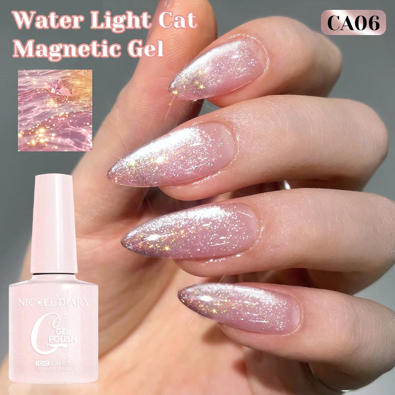 NICOLE DIARY Glass Beads Cat Magnetic Gel Nail Polish Spring Summer Gel Nail Sparkly Gel Varnish Soak off Nail Manicure Art