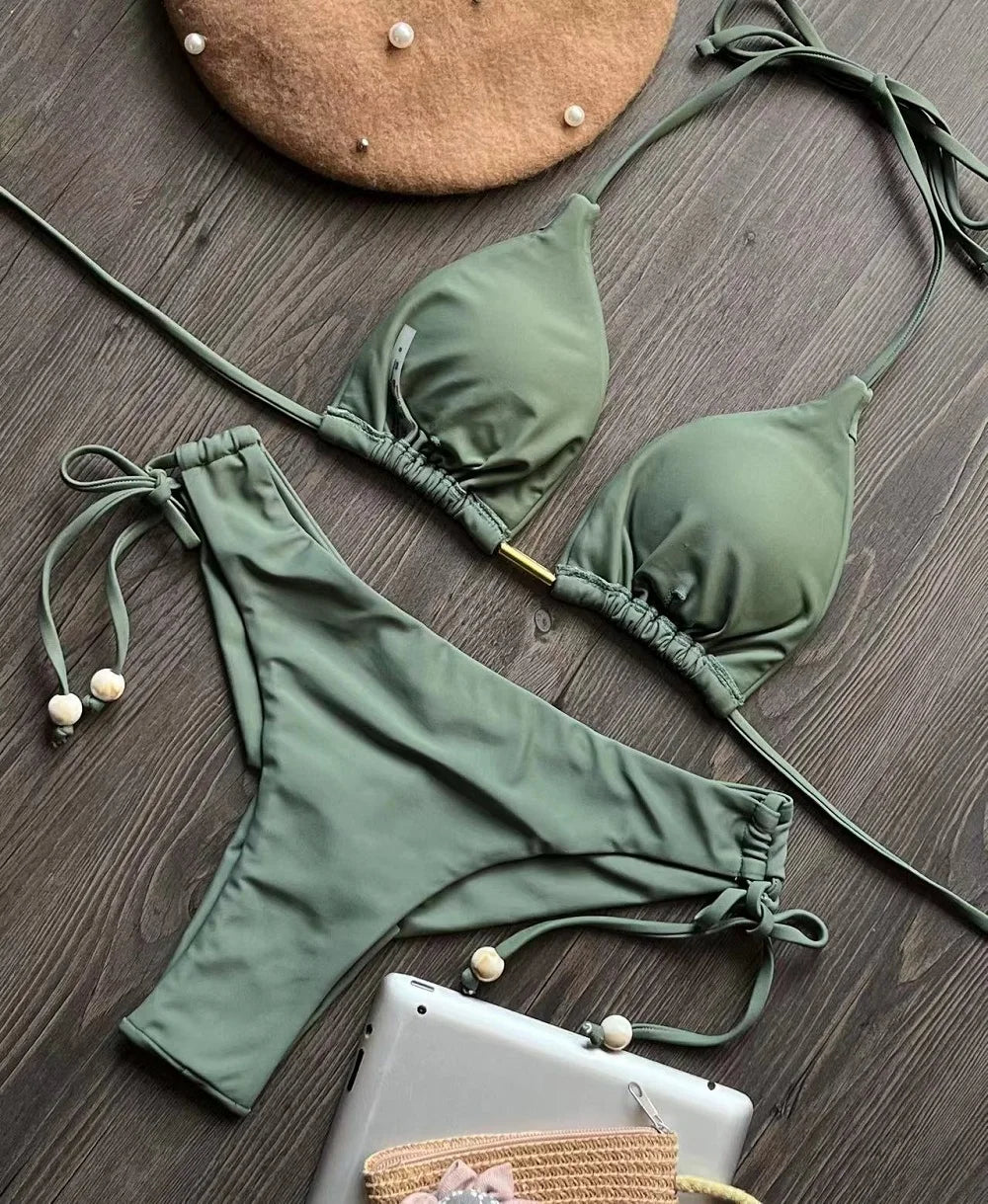 RUOTONGSEPT Sexy Solid Women's Two-Piece Swimsuit 2023 New Push up Swimwear Thongs Bikinis Set Beachwear Bathing Suit Biquinis