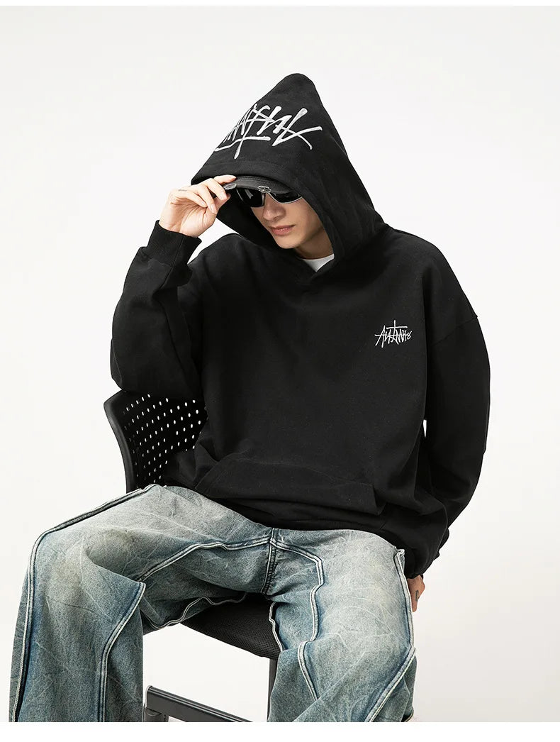 400G Heavy Thick Letter Embroidered Hoodies for Men's Autumn Winter Style American Trendy Couple Loose Hoodie Coat