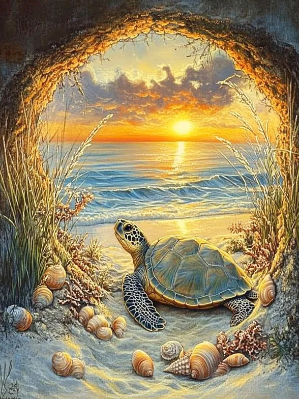 Huacan 5D DIY Diamond Painting Sunset Sea Turtle Diamond Embroidery Animal Landscape Full Kits New Arrivals