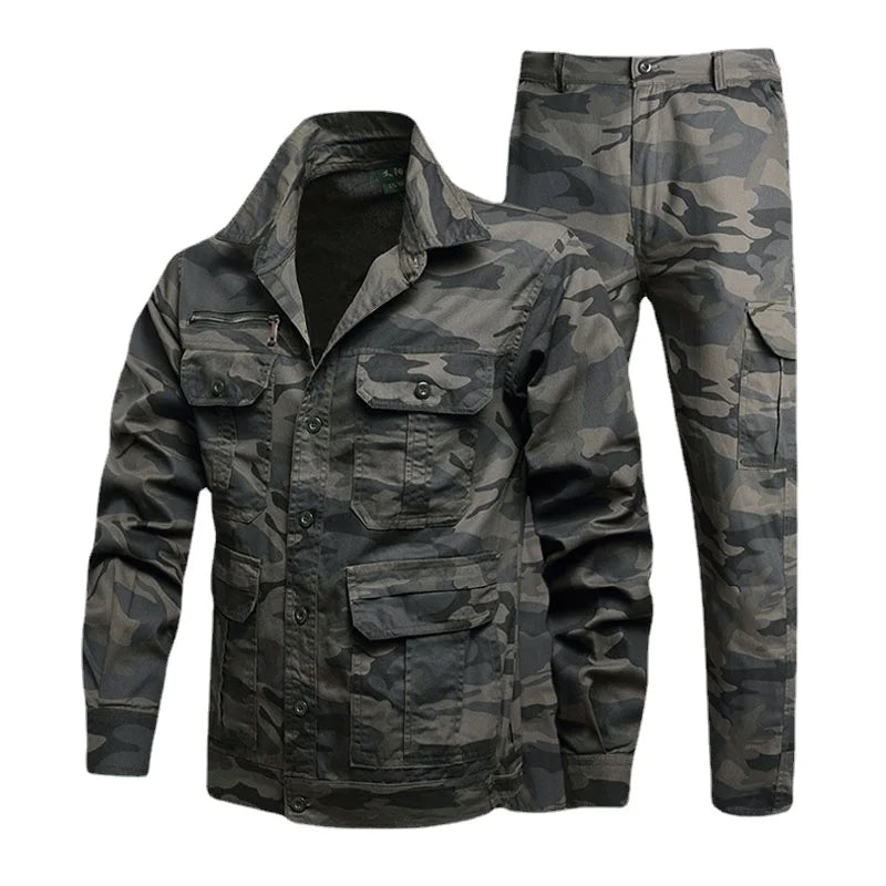 Summer Tactical Set Men Cotton Wear-resistant Camouflage Outdoor Workwear Suit Breathable Multiple Pockets Training Uniform Thin