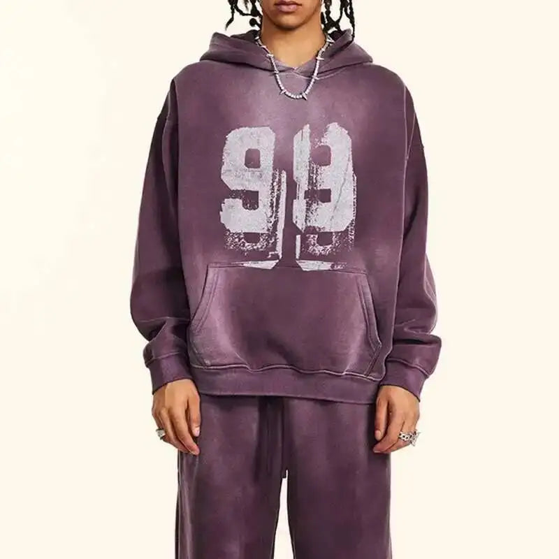 PFNW 2025 Spring High Street Vintage Washed Digital Padded Hooded Sweatshirt Men's American Loose Oversized Pullover Top 28W5695
