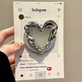 Pleated Silver Love Heart Mirror Magnetic Holder Griptok Phone Stand Holder Support For IPhone 17 16 For Pad Magsafe Smart Tok