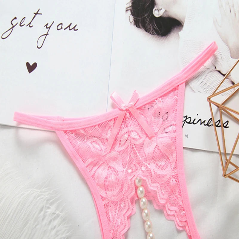 Women's panties Women's Sexy Lace Pearl G-string Panties Thongs Lingerie Open-Crotch Briefs Underwear New Arrivals Female Women'