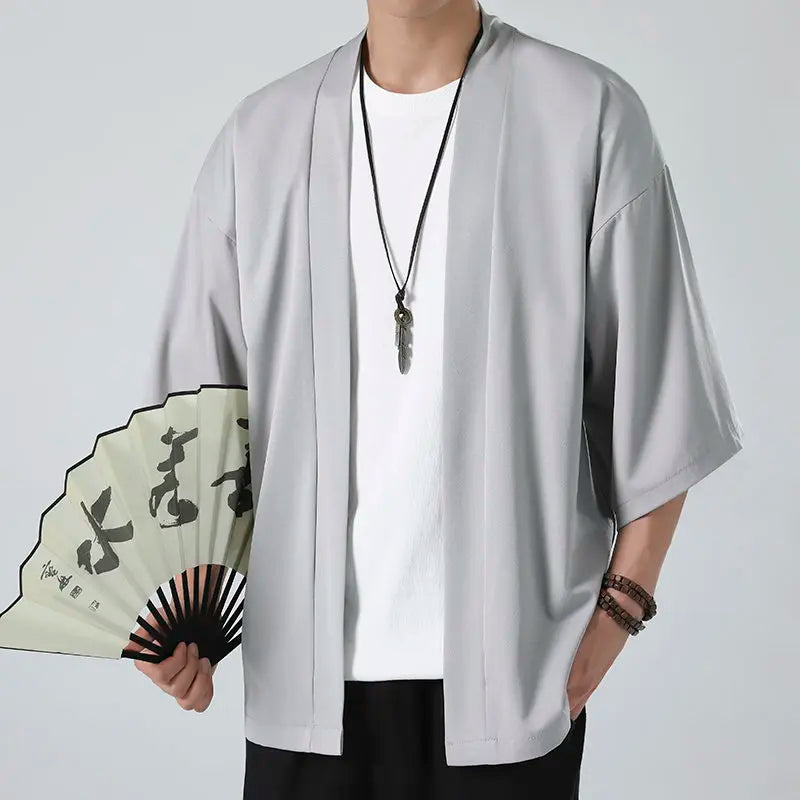 Japanese Costume Shirt Men Summer Kimono Harajuku Style Tops Coat Japan Haori Short Sleeve Traditional Loose Casual Shirt Yukata