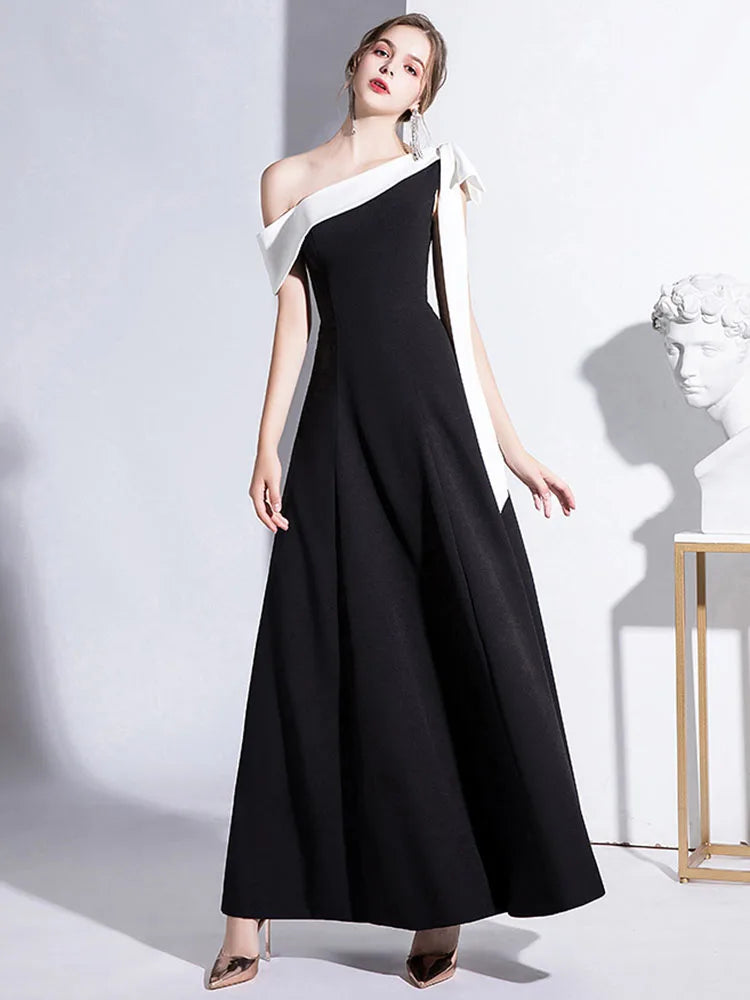 Elegant Black Formal Evening Long Dresses for Women 2023 Summer Sexy One Shoulder Slim Host Prom Party Dress Casual Maxi vestido