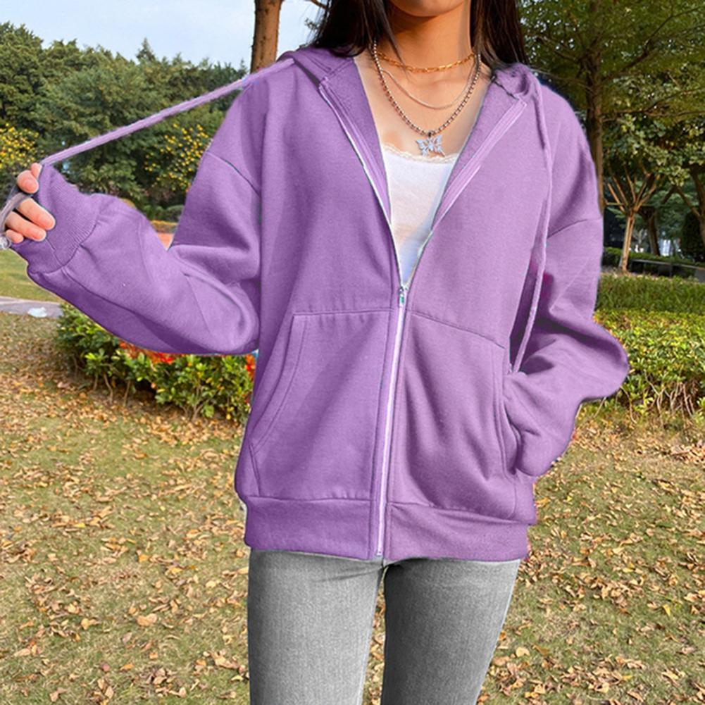 Women Sweatshirt Jacket Winter Clothes Female Zip Up Oversize Hoodies Casual Loose Black Brown Hoodie Vintage Fleece Pullover
