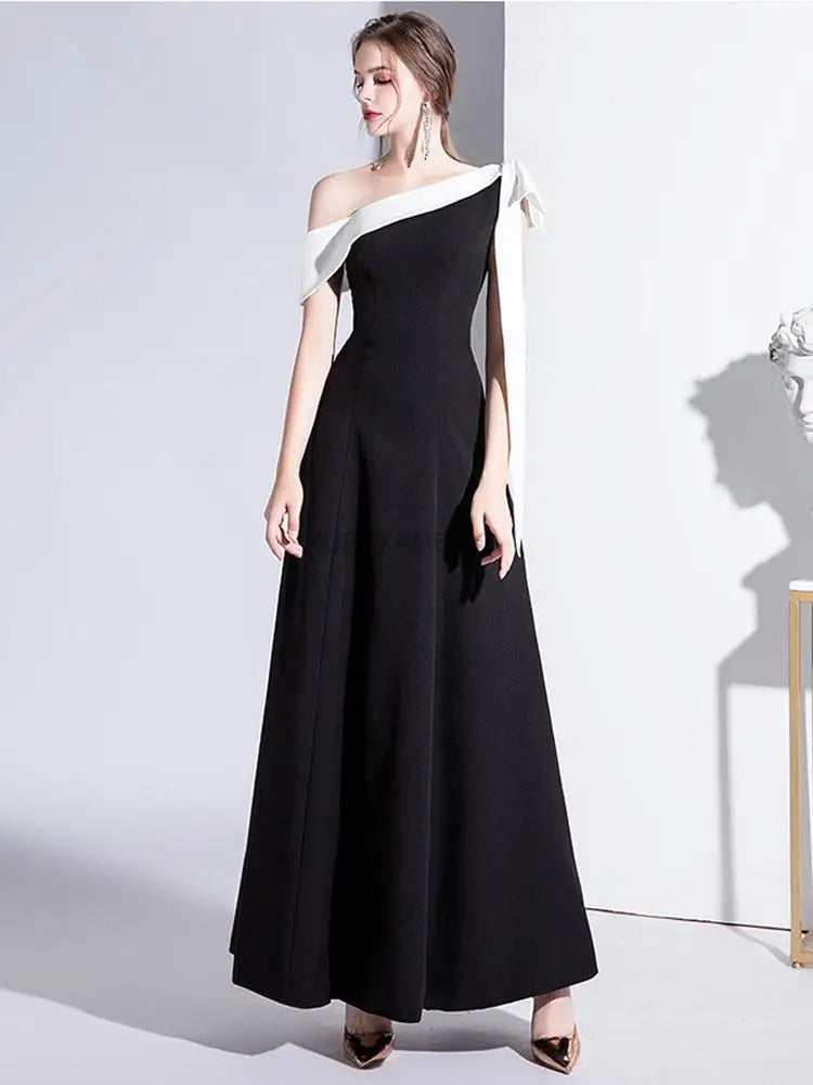 Elegant Black Formal Evening Long Dresses for Women 2023 Summer Sexy One Shoulder Slim Host Prom Party Dress Casual Maxi vestido