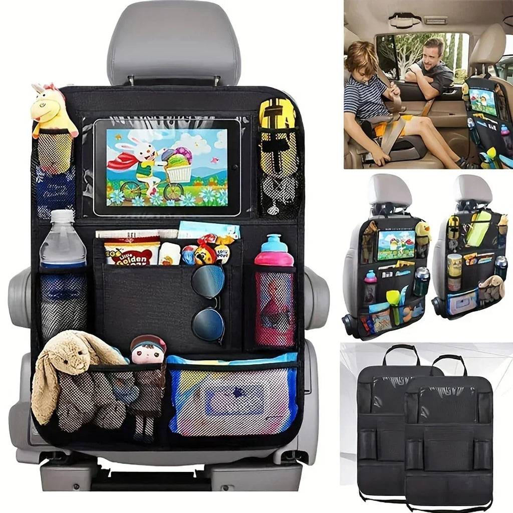 Car Back Seat Organizer with Touch Screen Tablet Holder Automatic Storage Pocket Protector for Travel