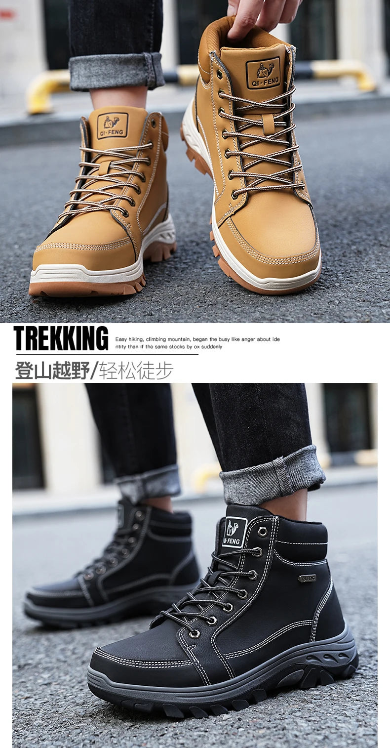 Yellow Ankle Boots Cowboy Footwear Snow Warm Fur Sneakers Padded Trekking Black Waterproof Leather Men Hiking Shoe Winter Summer