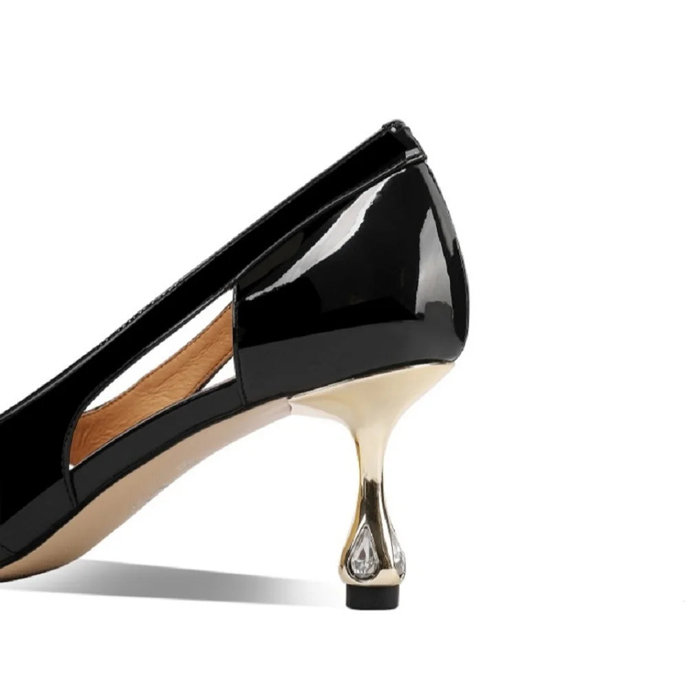 【JOCHEBED HU】Full Genuine Leather Pointed Toe Women Summer Street Wear Stiletto Heels Office Lady Gorgeous Pumps 33-43
