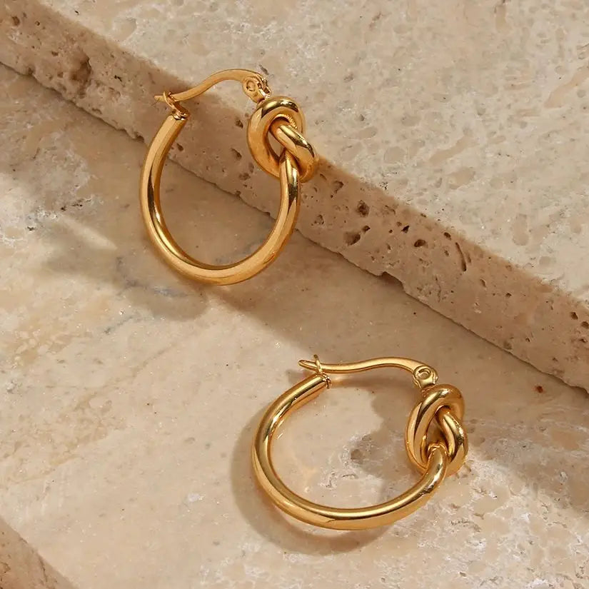 E.B.belle Knot Design Stainless Steel Hoop Earrings For Women Minimalist 18K Gold Plated Round Loop Hoop Earring Jewery For Lady