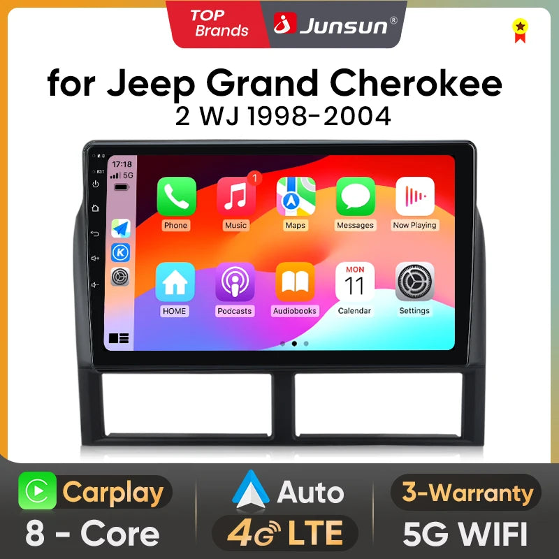Junsun Wireless CarPlay Car Radio For Jeep Grand Cherokee II WJ 1998-2004 Android Auto RDS 4G WiFi Car Intelligent System