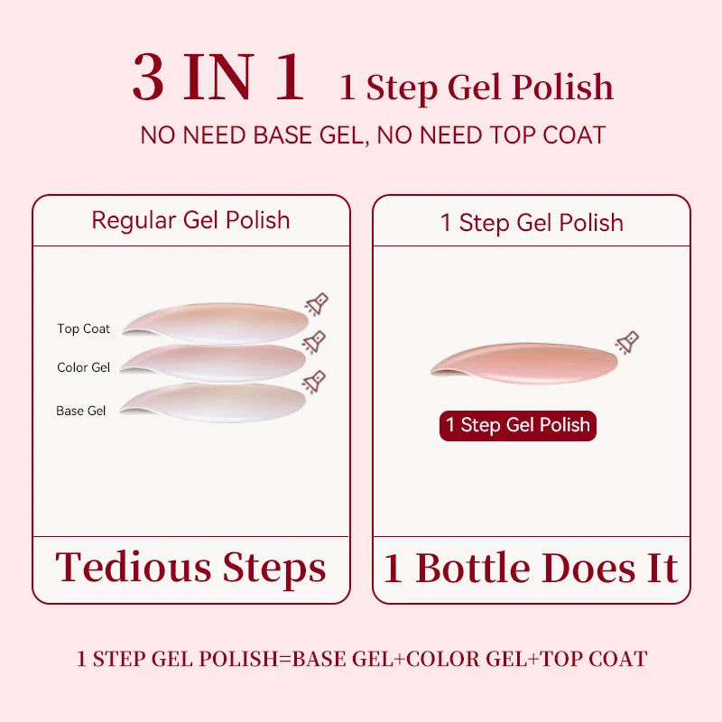 UR SUGAR 1-step Gel Polish 12ML Glitter Nail Spring Summer White Nude Pink Gel Nail Polish 3 IN 1 No Need Base Gel and Top Coat