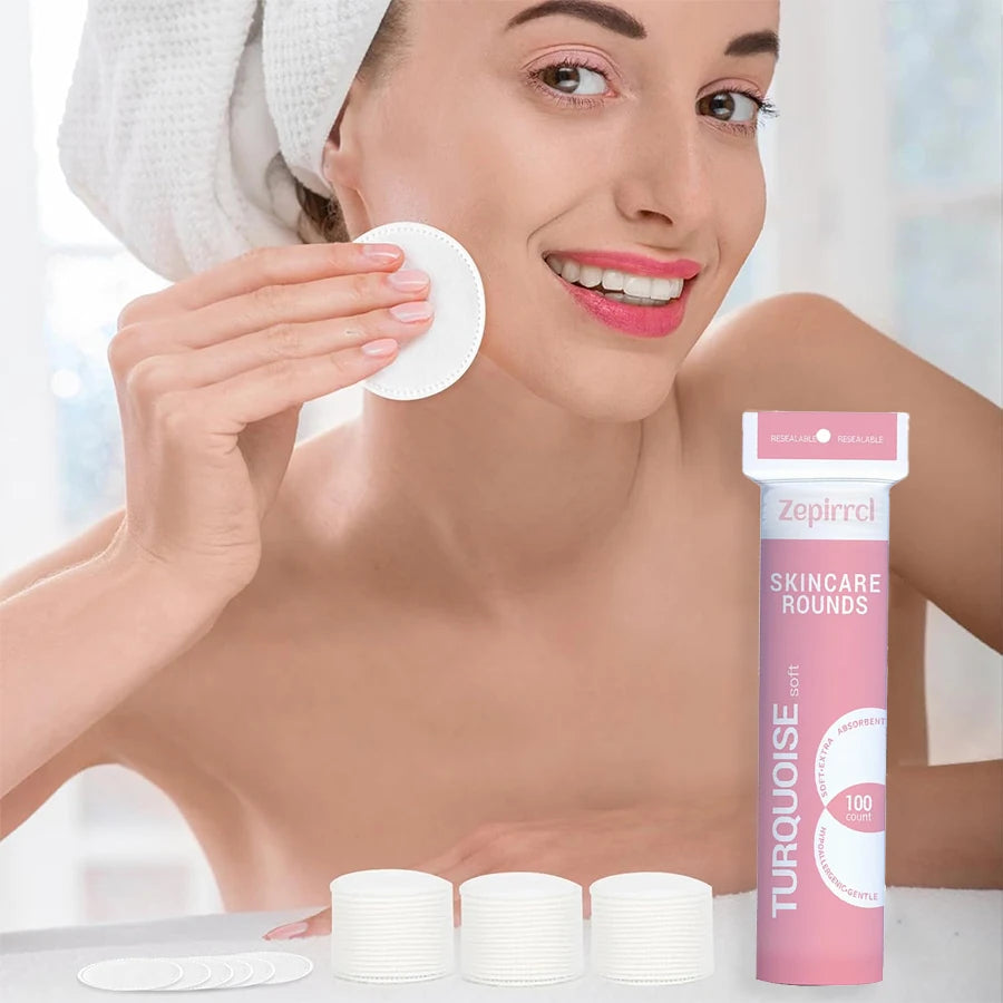 100/300Pcs Disposable High-Quality Round Makeup Pads, Cleansing Pads, Hydrating Makeup Remover Pads, Soft and Skin-Friendly, Suitable for All Skin Types, Facial Makeup, Cleaning, Care Tools, Portable Pack 6*6cm
