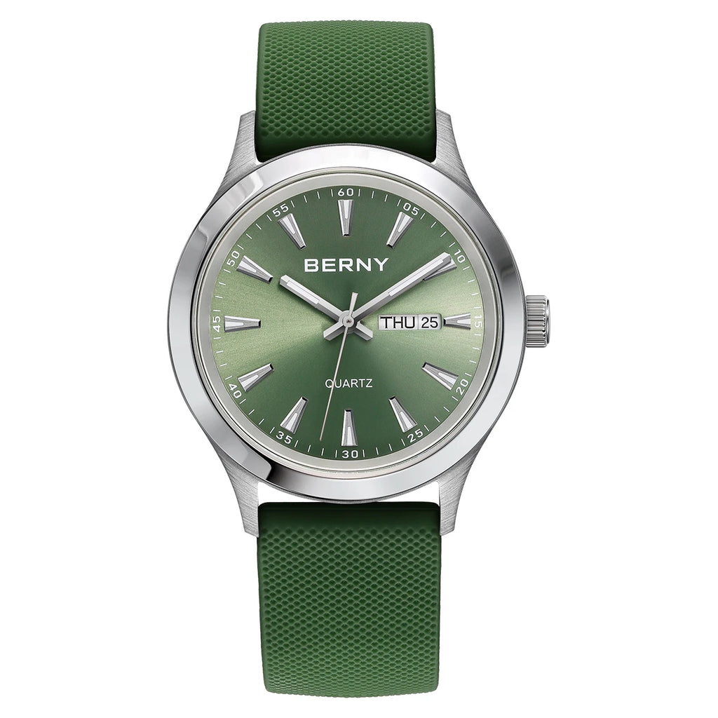BERNY Watches for Men 40mm Luminous Elegance Dress Quartz Watch Calendar Week Luxury Waterproof Casual Business Men's Wristwatch
