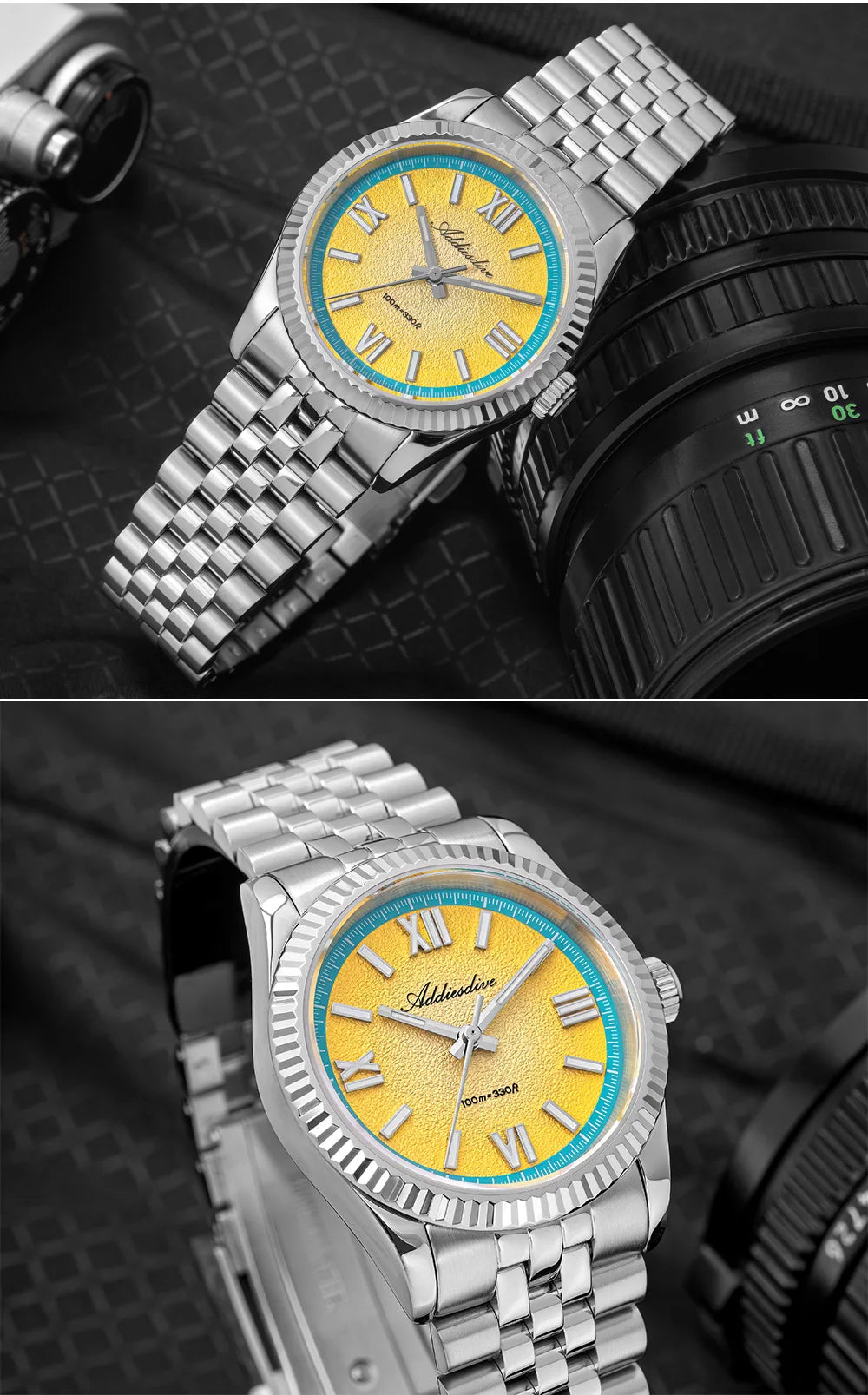 ADDIESDIVE 2025 NEW Colorful Dial Quartz Watch For Men VH31 Movement Stainless Steel Sapphire Glass 100M Waterproof Dive Watches