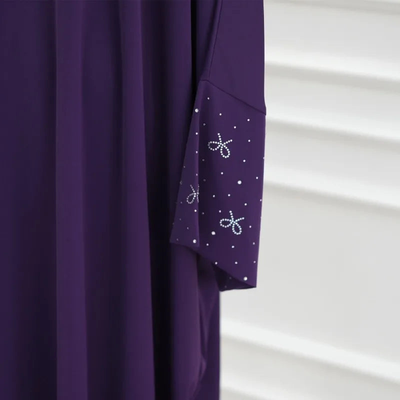 Luxury Dubai Abaya with Beaded Bow Modest Dress for Muslim Women Elegant Open Front Cover Cardigan Fashion Plain Turkey Outfit