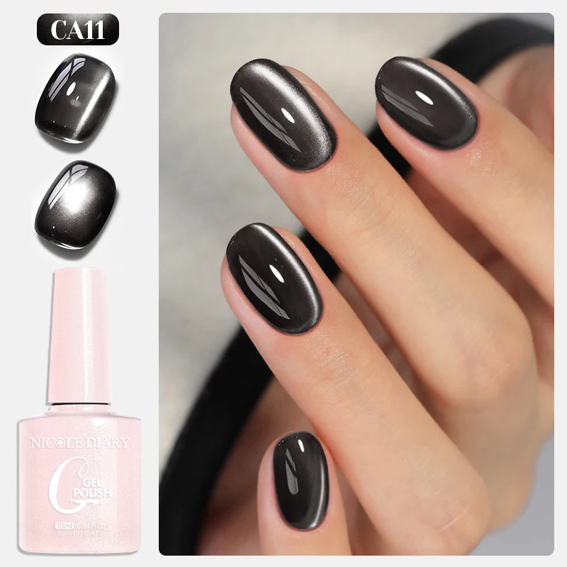 NICOLE DIARY Glass Beads Cat Magnetic Gel Nail Polish Spring Summer Gel Nail Sparkly Gel Varnish Soak off Nail Manicure Art