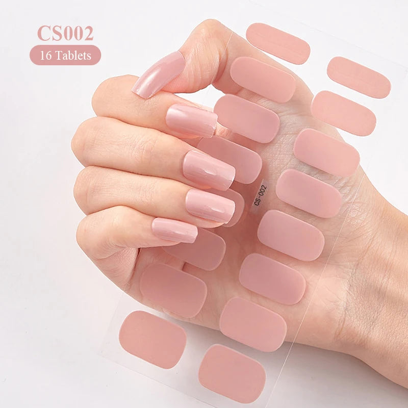 1pc DIY Baking-free Nail Stickers Long-Lasting Solid Color Fresh Flowers Christmas Autumn Nail Strips Patch Full Cover Decal