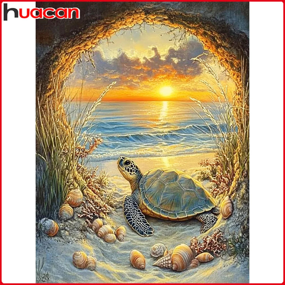Huacan 5D DIY Diamond Painting Sunset Sea Turtle Diamond Embroidery Animal Landscape Full Kits New Arrivals