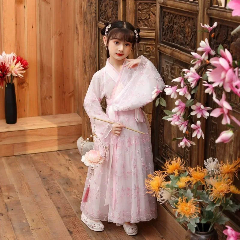 Kids Fairy Tang Costume Girls Casual Dresses Hanfu Girl Summer Children's Clothing Outfit Princess Dress Baby Vestido Robe Fille