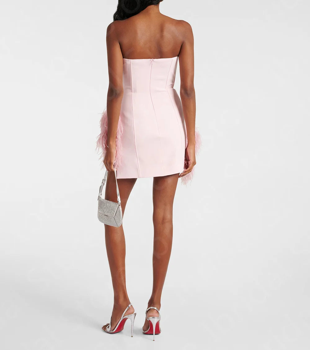 Customized Feather Dress Short Mother Dress 2024 Pink Mini Length Mother of the Bride Gown Sleeveless Wedding Party Dress Luxury