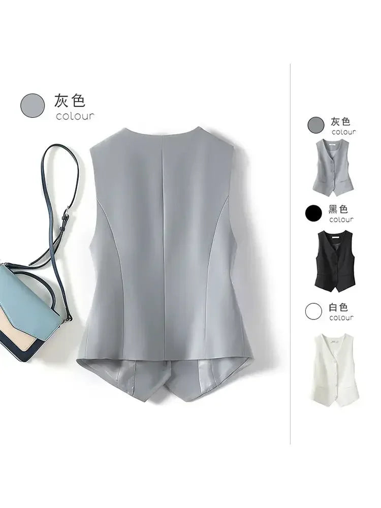 Simple Vests Women Summer Sleeveless Suit Coats Temper Outwear Design Hot Sale 2024 Tender Breathable Korean Style Streetwear