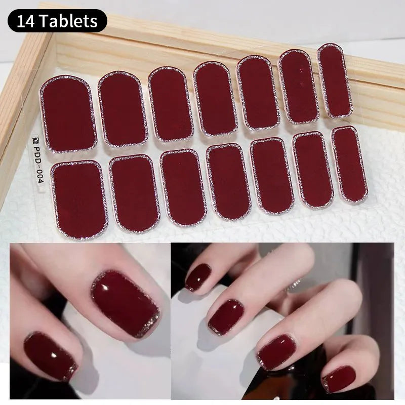1pc DIY Baking-free Nail Stickers Long-Lasting Solid Color Fresh Flowers Christmas Autumn Nail Strips Patch Full Cover Decal