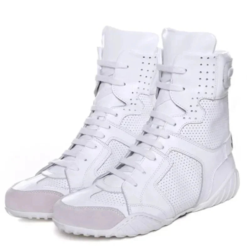 Women Genuine Leather White High Top Sneakers Spring Summer Women Casual Shoes Fashion Breathable Solid Color Flat with Shoes