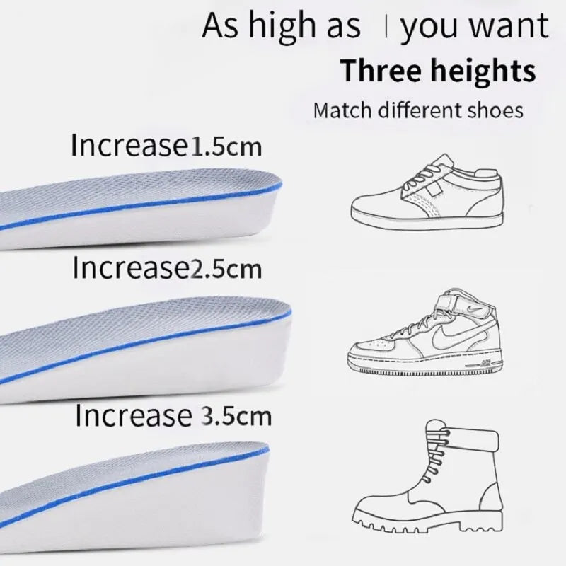 1Pair Invisible Height Increase Insoles for Shoes Breathable Comfortable for Feet Women Men Shoes Heel Lift Orthopedic Care Pads