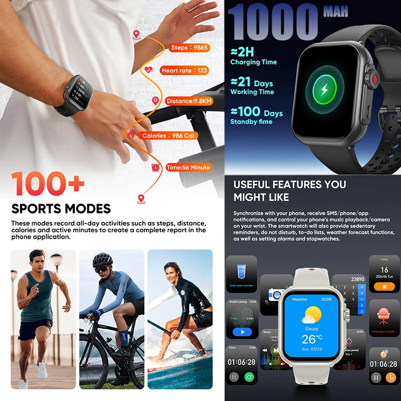 2025New For XIAOMI IOS Watch Ultra2 Smart Watches Women 1000mAh 1.85" AMOLED Full Touch Screen BT Call Ladies Fashion Smartwatch