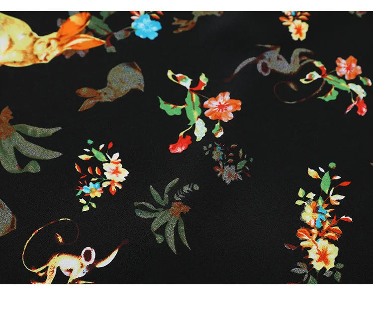 LOUIS YAO Women's Printed Dress 2025 Summer Soft Fabric New Cute Animal Flower Patterns Umbrella-shaped Skirt Hem Long Dresses