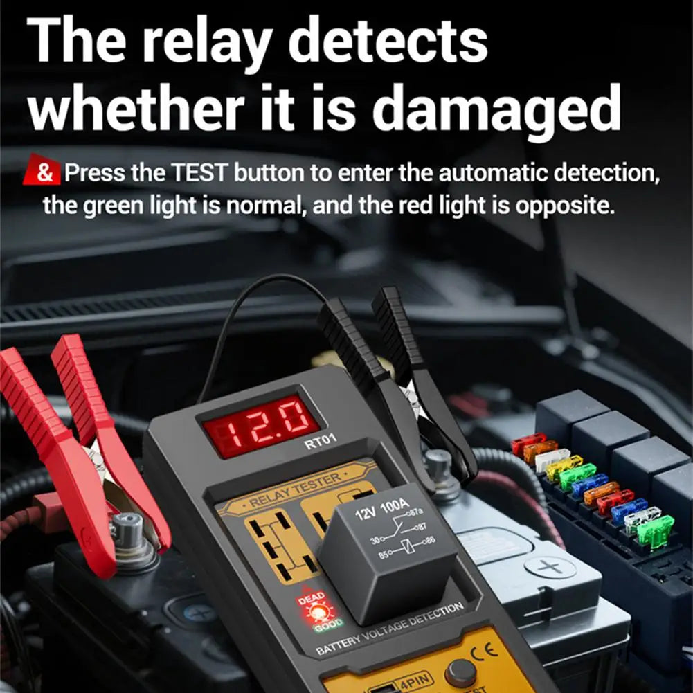 Universal Car Relay Tester Dual Voltage Checker 12/24V Digital Display Automotive LED Indicator Light Relay Diagnostic