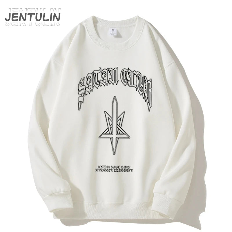 Hip Hop Streetwear Men Hoodies Satan Club Graphic Print Hooded Women Unisex Autumn Winter Punk Sweatshirts Y2K Coat Clothes Goth