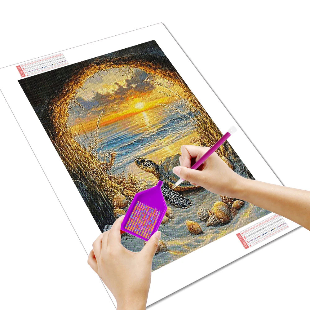 Huacan 5D DIY Diamond Painting Sunset Sea Turtle Diamond Embroidery Animal Landscape Full Kits New Arrivals