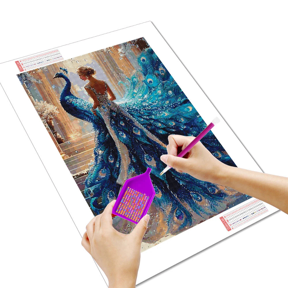 Huacan New Arrivals 2026 5D DIY Diamond Painting Peacock Princess Diamond Mosaic Animal Portrait Kit Gift