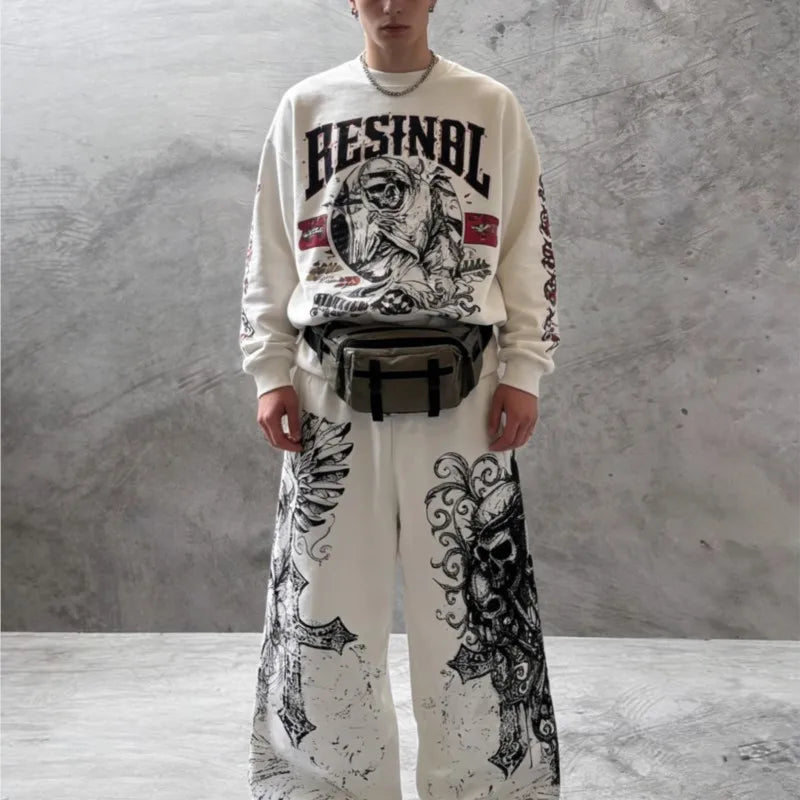 Y2K Vintage Casual Pants Goth Skull Direct Spray Printing Floor Pants Oversized Unisex Streetwear Fashion Men's Clothing Joggers