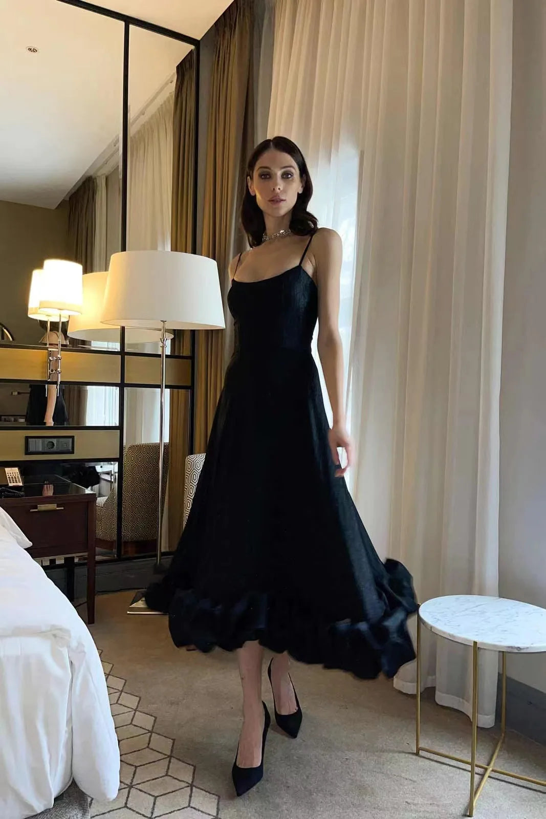 Putao Prom Dresses Fashion Square Empire Summer Party Dress Tea Length Sleeveless Chiffon Ruched Formal Evening Gowns платье жен